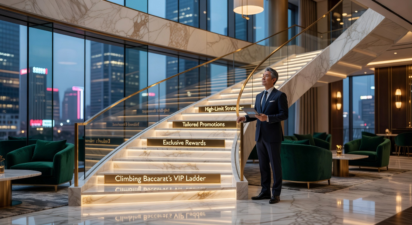 High-Roller am Baccarat-Tisch mit hohen Einsätzen und VIP-Belohnungen im Hintergrund