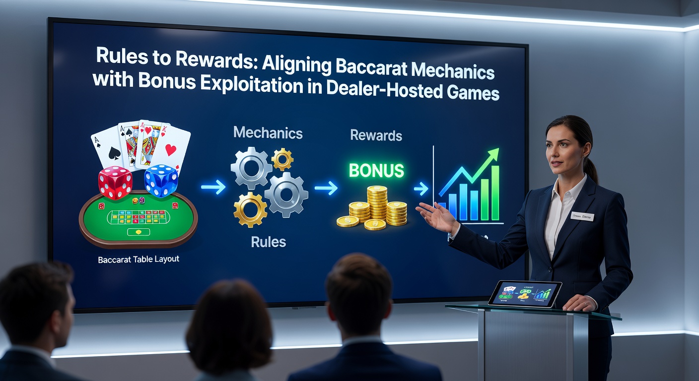 Detaillierte Ansicht eines Baccarat-Tisches mit Dealer, der Karten verteilt, und Overlay von Bonus-Tracking-Interface